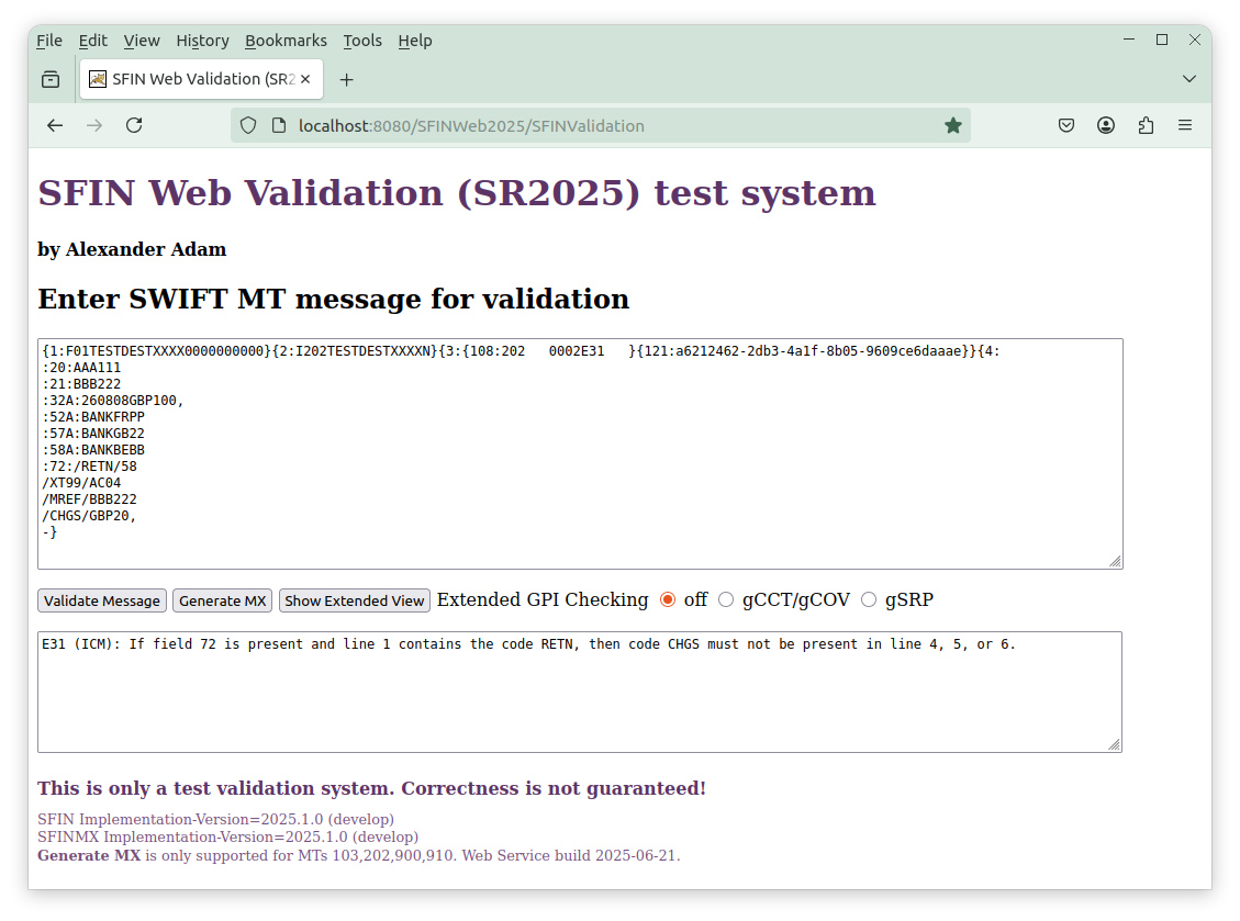 Image for SFINWeb2025 Validate Message MT202